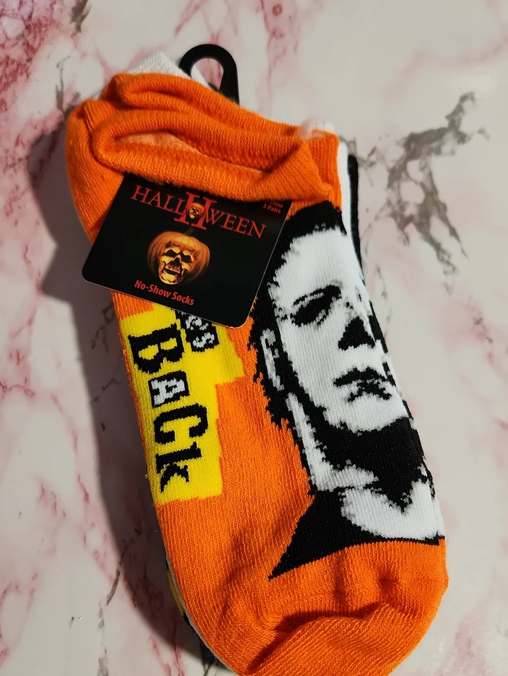 Halloween Michael Myers No-Show Socks - Orange, Black, White